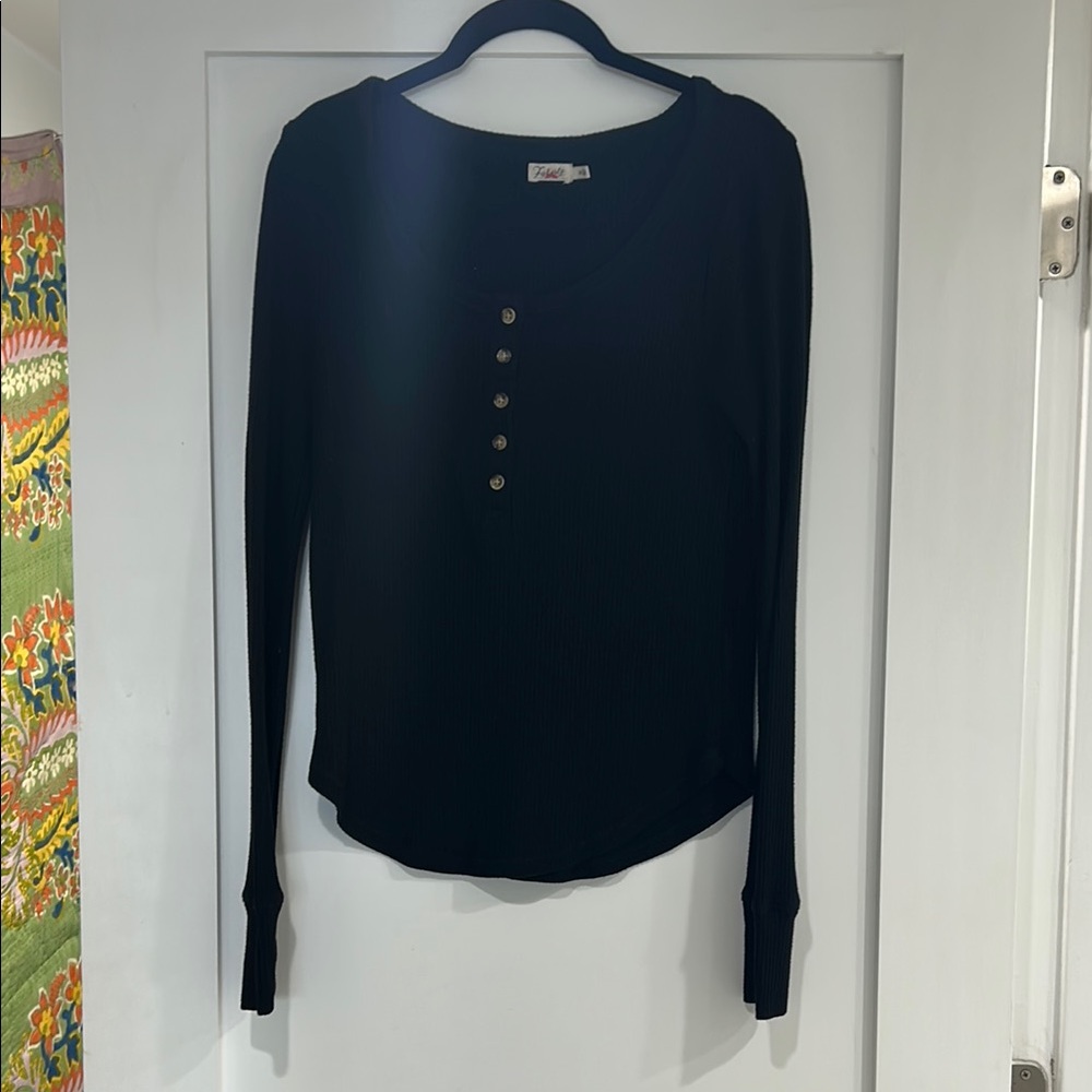 Faherty Black Long Sleeve Henley Top